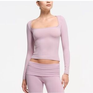 SKIMS COTTON JERSEY SCOOP NECK LONG SLEEVE TOP